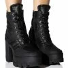 AZALEA WANG MARSALA LACE UP CHUNKY BOOTIE IN BLACK