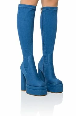 AZALEA WANG MAXINE DENIM CHUNKY BOOT