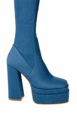 AZALEA WANG MAXINE DENIM CHUNKY BOOT -AKIRA Sales Shop azalea wang maxine denim chunky boot denim 5 5 c1
