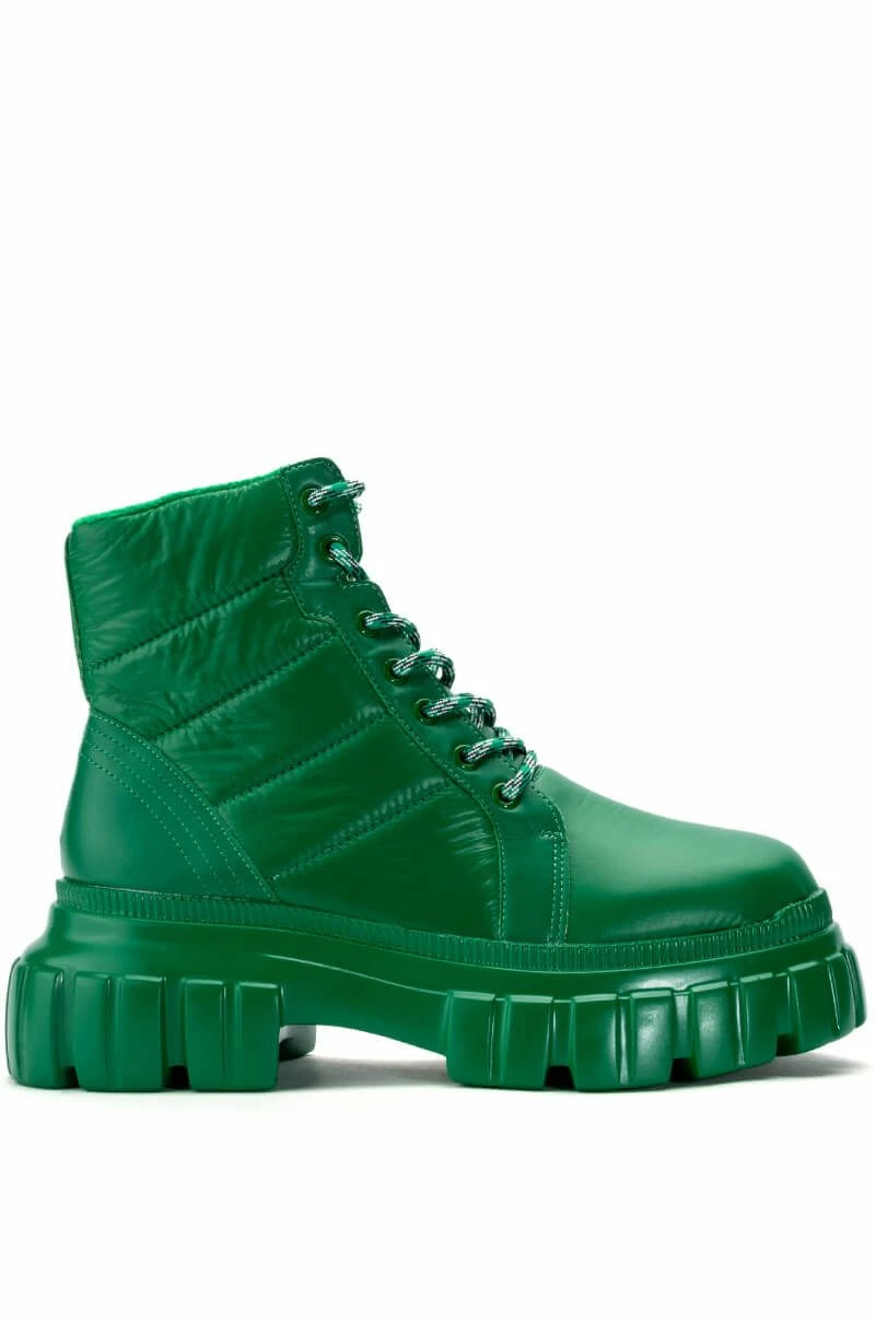 AZALEA WANG MERCEDES PUFFER FLATFORM BOOT IN GREEN - Image 2