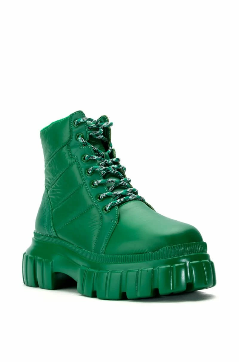 AZALEA WANG MERCEDES PUFFER FLATFORM BOOT IN GREEN - Image 3