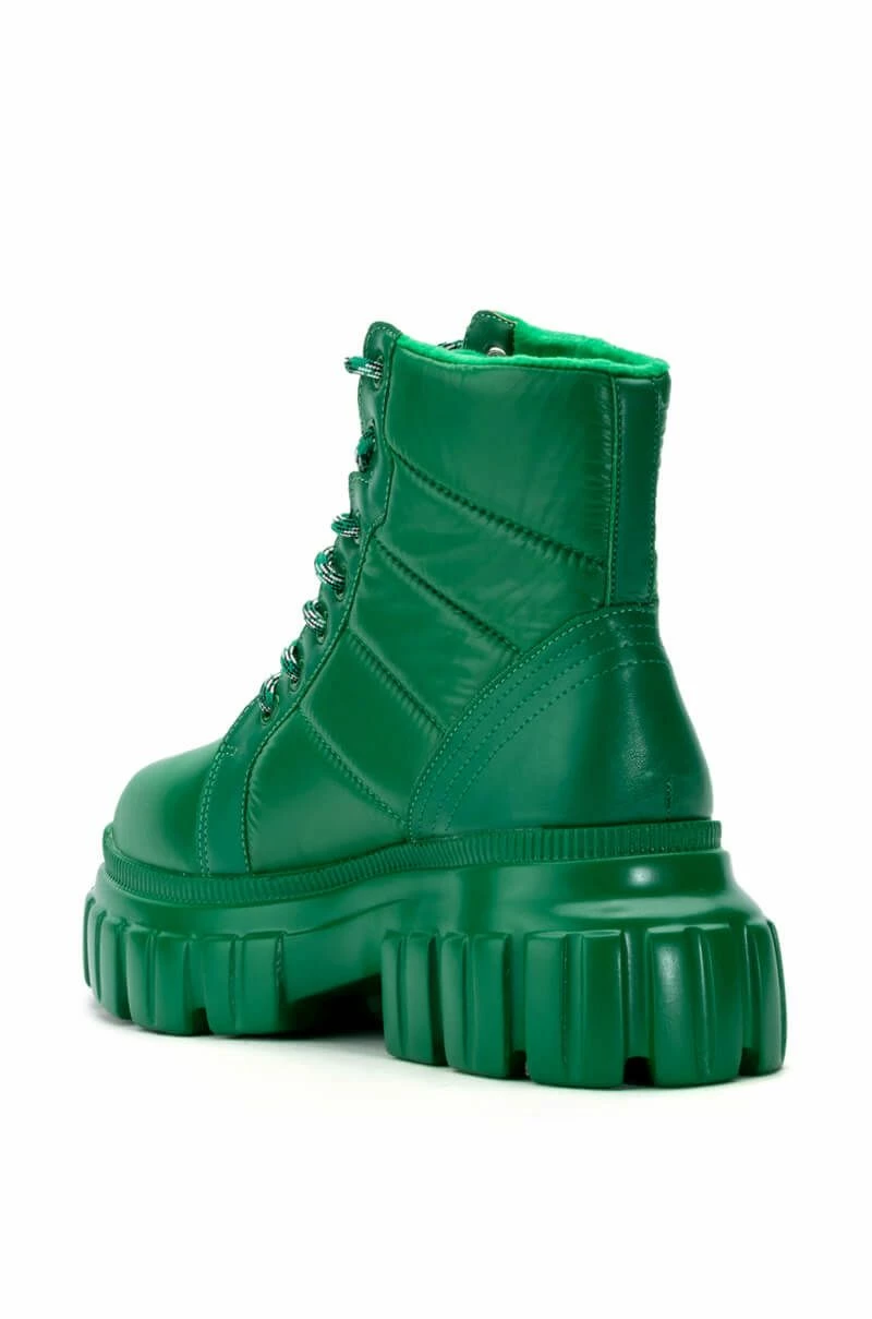 AZALEA WANG MERCEDES PUFFER FLATFORM BOOT IN GREEN - Image 4