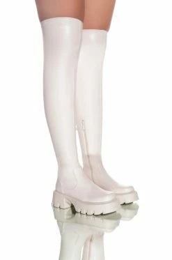 AZALEA WANG MILLY THIGH HIGH FLATFORM BOOT WITH 4 WAY STRETCH IN BONE