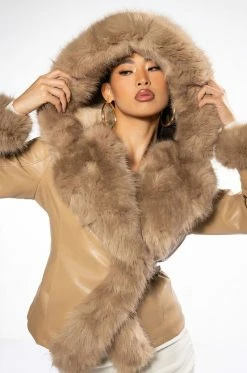 AZALEA WANG NABINA FAUX FUR LINED HOODED MOTO