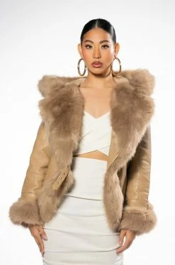 AZALEA WANG NABINA FAUX FUR LINED HOODED MOTO 16 AZALEA WANG NABINA FAUX FUR LINED HOODED MOTO -AKIRA Sales Shop azalea wang nabina fur lined moto caramel 6 6