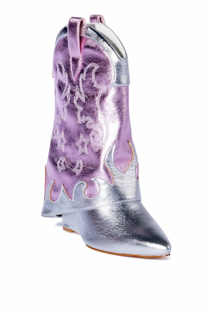 AZALEA WANG PARTY IN THE USA FOLD OVER WESTERN BOOT IN METALLIC - Image 3