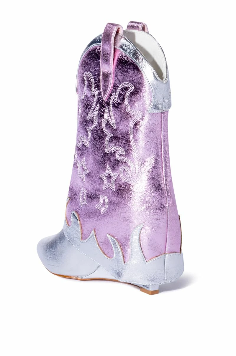 AZALEA WANG PARTY IN THE USA FOLD OVER WESTERN BOOT IN METALLIC - Image 4