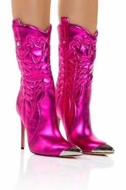 AZALEA WANG PASSION METALLIC WESTERN STILETTO BOOTIE IN FUCHSIA