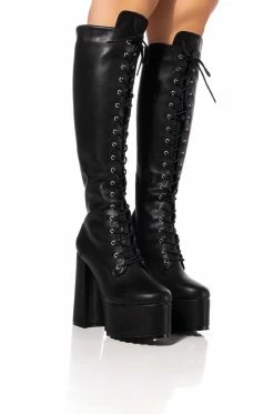 AZALEA WANG PRECIOUS CHUNKY LACE UP BOOT IN BLACK