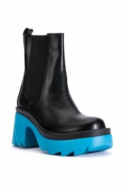 AZALEA WANG PRIMROSE BLUE SOLE CHUNKY BOOTS IN BLACK -AKIRA Sales Shop azalea wang primrose blue sole chunky boots in black blue 3 3