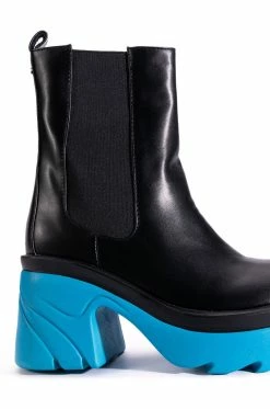 AZALEA WANG PRIMROSE BLUE SOLE CHUNKY BOOTS IN BLACK -AKIRA Sales Shop azalea wang primrose blue sole chunky boots in black blue 5 5