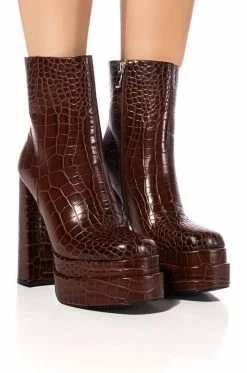 AZALEA WANG RUN AWAY CHUNKY BOOTIE IN BROWN CROC