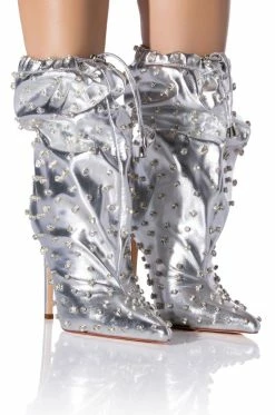 AZALEA WANG RUN THIS TOWN EMBELLISHED METALLIC BOOTIE IN SILVER