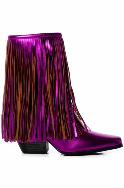 AZALEA WANG SCARLETT CHUNKY WESTERN FRINGE BOOTIE IN FUCHSIA
