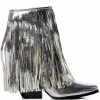 AZALEA WANG SCARLETT METALLIC CHUNKY WESTERN FRINGE BOOTIE IN SILVER