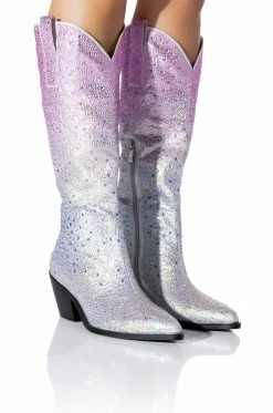 AZALEA WANG SIMPLY ICONIC RHINESTONE OMBRE WESTERN BOOT IN SILVER