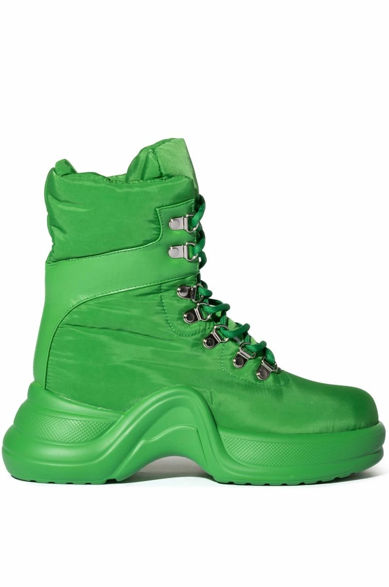 AZALEA WANG SKYLAR EDGY LACE UP BOOTIE IN GREEN - Image 2