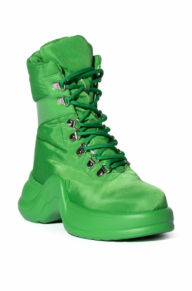 AZALEA WANG SKYLAR EDGY LACE UP BOOTIE IN GREEN - Image 3