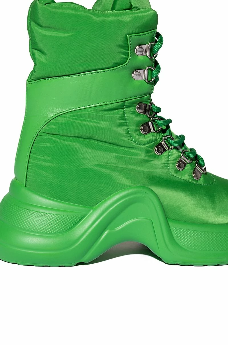 AZALEA WANG SKYLAR EDGY LACE UP BOOTIE IN GREEN - Image 5