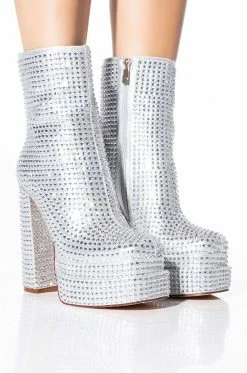 AZALEA WANG STAR POWER EMBELLISHED CHUNKY PLATFORM BOOTIE IN SILVER