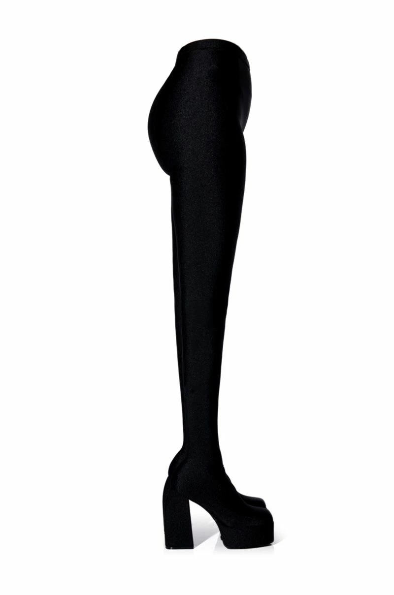 AZALEA WANG STAR STRETCH CHUNKY HEEL PANT BOOT IN BLACK - Image 4