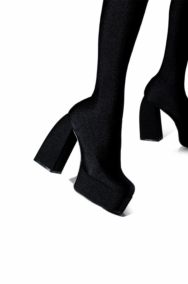 AZALEA WANG STAR STRETCH CHUNKY HEEL PANT BOOT IN BLACK - Image 6