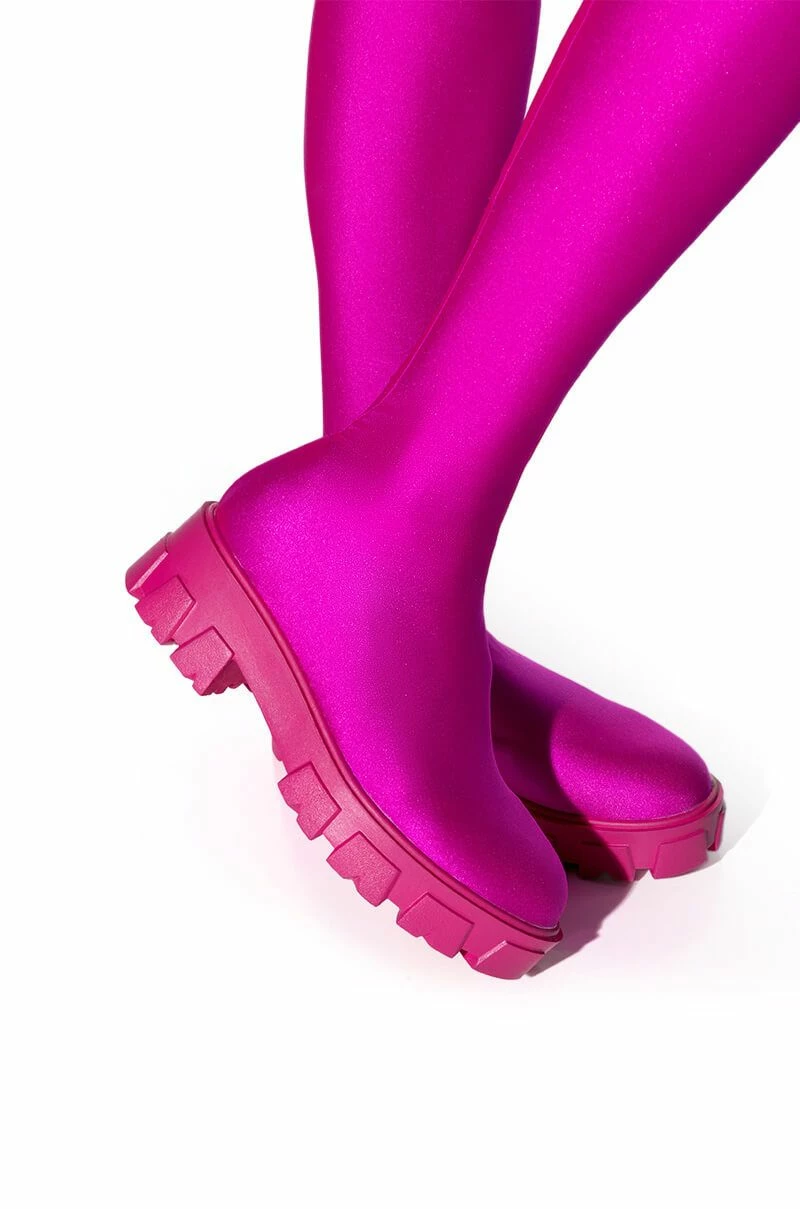 AZALEA WANG STAR STRETCH FLATFORM PANT BOOT IN FUCHSIA - Image 4