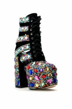 AZALEA WANG STOMP EMBELLISHED LACE UP BOOTIE IN MULTI -AKIRA Sales Shop azalea wang stomp embellished lace up bootie in multi multi 3 3