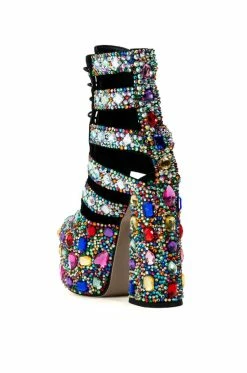 AZALEA WANG STOMP EMBELLISHED LACE UP BOOTIE IN MULTI -AKIRA Sales Shop azalea wang stomp embellished lace up bootie in multi multi 4 4