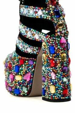 AZALEA WANG STOMP EMBELLISHED LACE UP BOOTIE IN MULTI -AKIRA Sales Shop azalea wang stomp embellished lace up bootie in multi multi 5 5