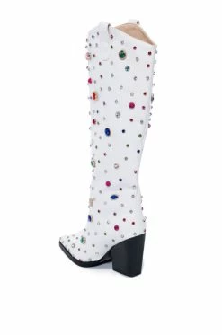 AZALEA WANG SWEET TREAT RHINESTONE EMBELLISHED WESTERN BOOT IN WHITE -AKIRA Sales Shop azalea wang sweet treat rhinestone embellished western boot in white white 4 4