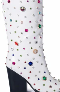 AZALEA WANG SWEET TREAT RHINESTONE EMBELLISHED WESTERN BOOT IN WHITE -AKIRA Sales Shop azalea wang sweet treat rhinestone embellished western boot in white white 5 5