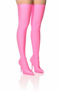 AZALEA WANG STAR STRETCH NEW LEVEL THIGH HIGH STILETTO BOOT IN PINK