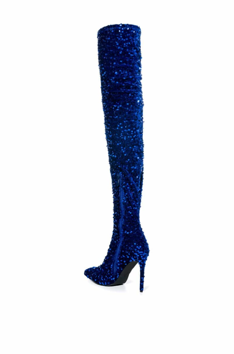 AZALEA WANG ULTRA STRETCH SEQUIN THIGH HIGH STILETTO BOOT IN BLUE - Image 4