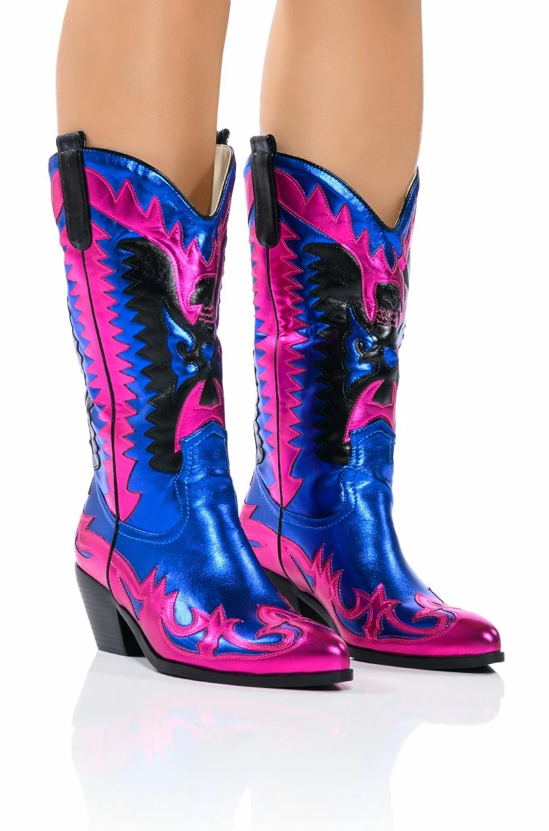 AZALEA WANG WAY METALLIC BOOT IN BLUE 3 AZALEA WANG WAY METALLIC BOOT IN BLUE