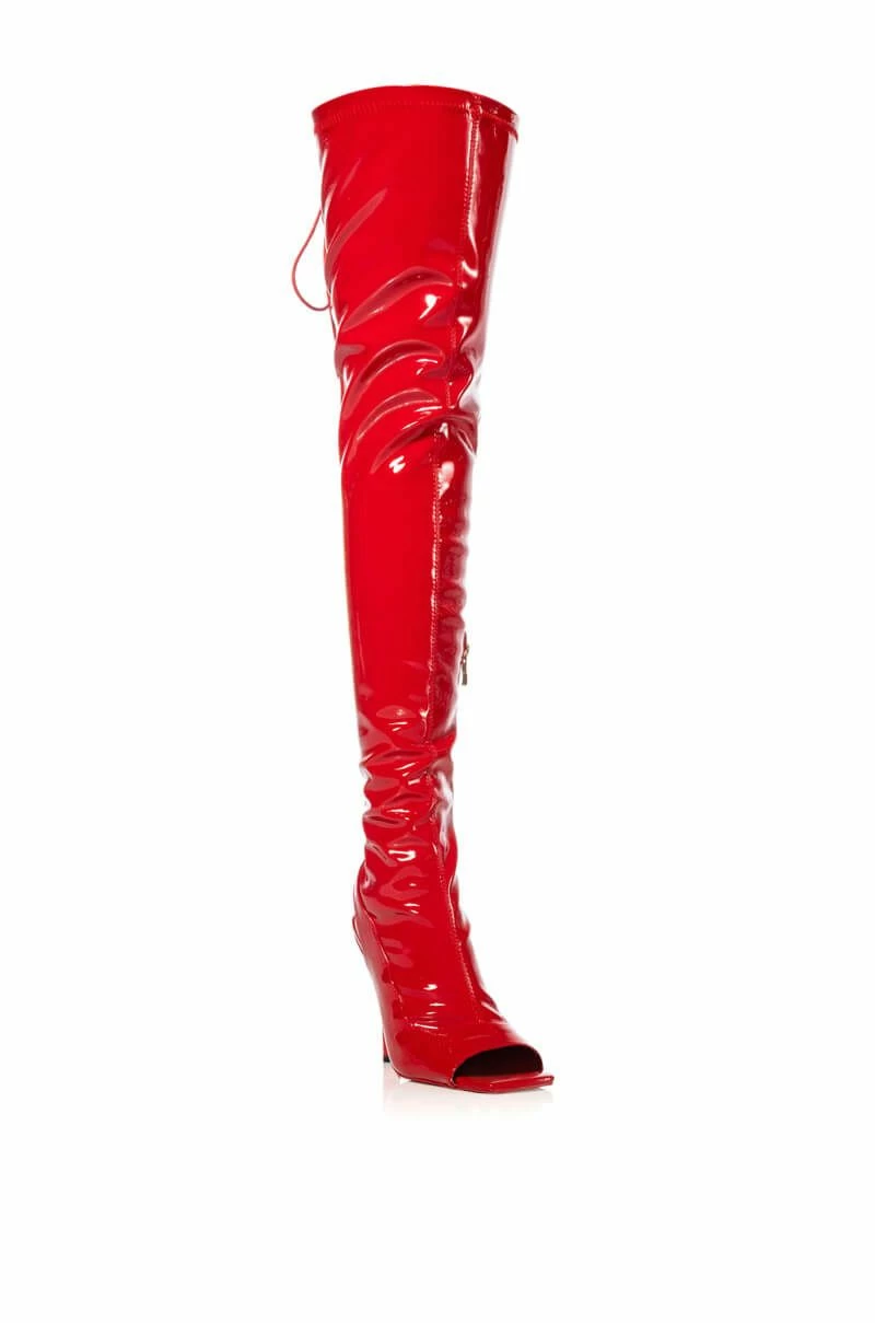 AZALEA WANG YORI SEXY PATENT OPEN TOE BOOT IN RED - Image 3