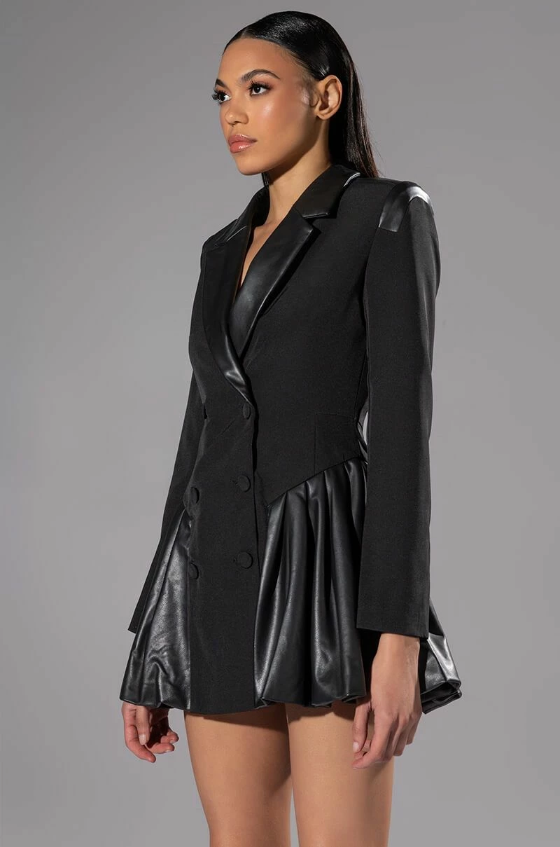 BACK TO BUSINESS FAUX LEATHER DETAIL PLEATED BLAZER DRESS 4 BACK TO BUSINESS FAUX LEATHER DETAIL PLEATED BLAZER DRESS - Image 2