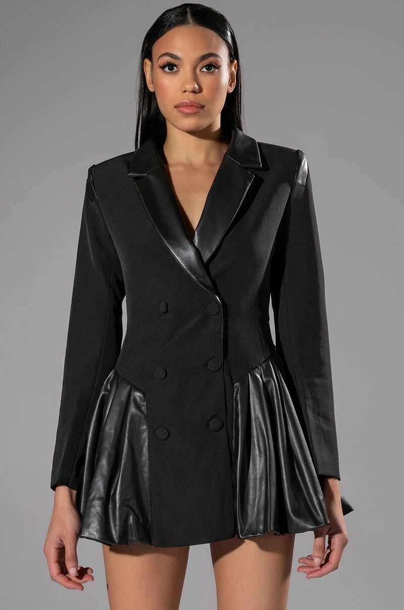 BACK TO BUSINESS FAUX LEATHER DETAIL PLEATED BLAZER DRESS 6 BACK TO BUSINESS FAUX LEATHER DETAIL PLEATED BLAZER DRESS - Image 4