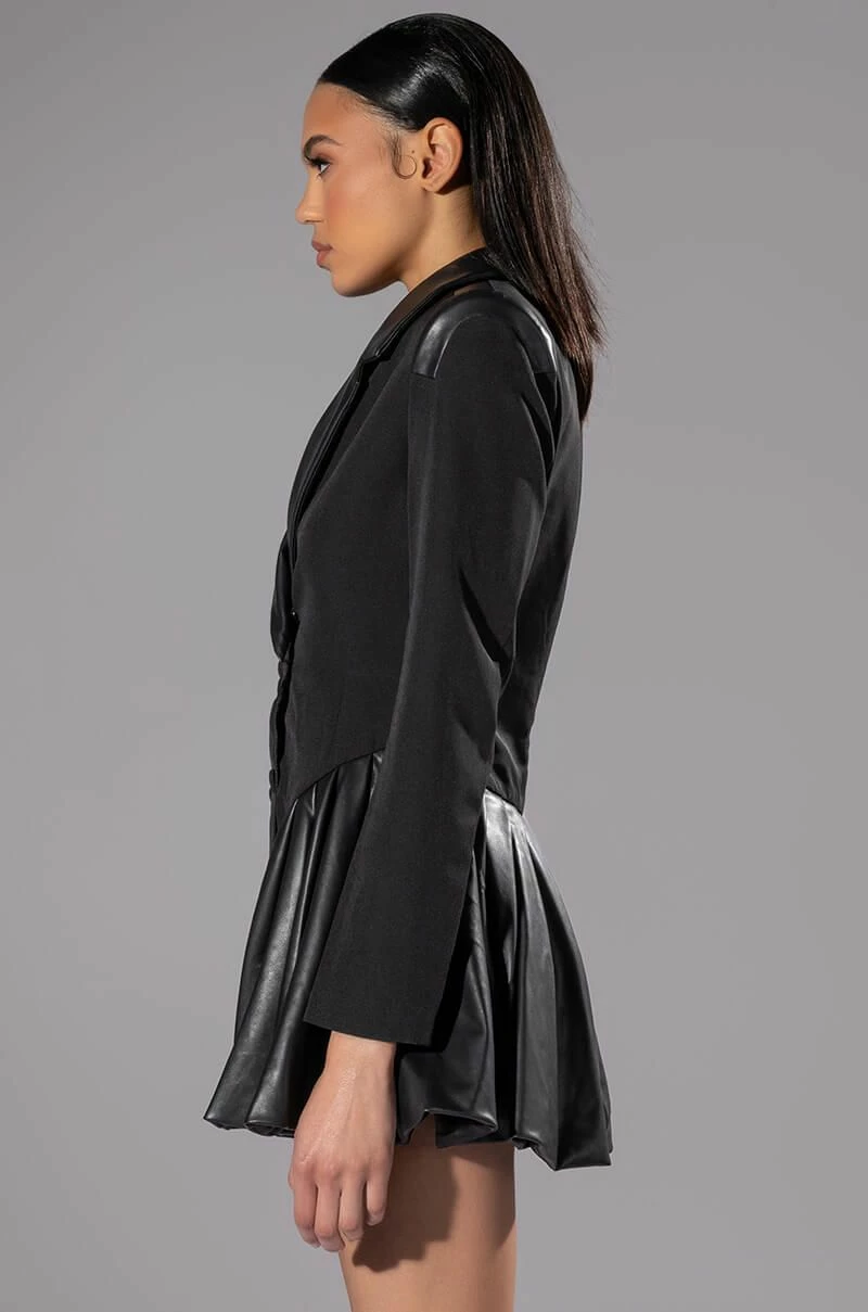 BACK TO BUSINESS FAUX LEATHER DETAIL PLEATED BLAZER DRESS 7 BACK TO BUSINESS FAUX LEATHER DETAIL PLEATED BLAZER DRESS - Image 5