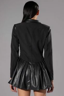 BACK TO BUSINESS FAUX LEATHER DETAIL PLEATED BLAZER DRESS 15 BACK TO BUSINESS FAUX LEATHER DETAIL PLEATED BLAZER DRESS -AKIRA Sales Shop back to business faux leather detail pleated blazer dress black 6 6