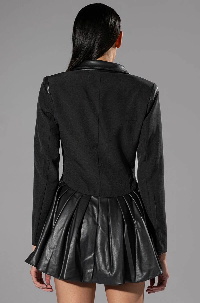 BACK TO BUSINESS FAUX LEATHER DETAIL PLEATED BLAZER DRESS 8 BACK TO BUSINESS FAUX LEATHER DETAIL PLEATED BLAZER DRESS - Image 6