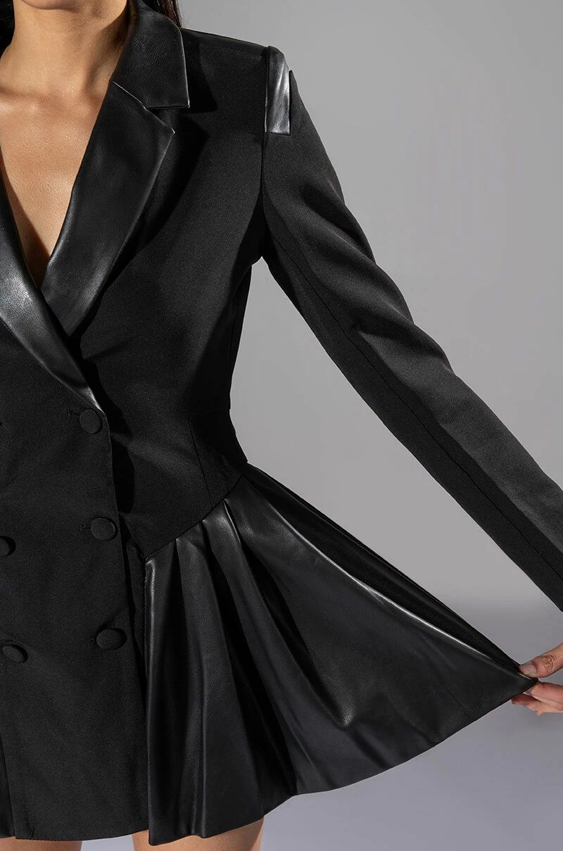 BACK TO BUSINESS FAUX LEATHER DETAIL PLEATED BLAZER DRESS 9 BACK TO BUSINESS FAUX LEATHER DETAIL PLEATED BLAZER DRESS - Image 7
