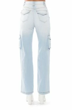 BE REAL DISTRESSED CARGO HIGH RISE JEANS -AKIRA Sales Shop be real distressed cargo high rise jeans light blue denim 7 7