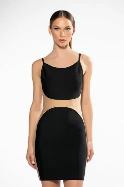 BODIED COLORBLOCK BANDAGE MINI DRESS -AKIRA Sales Shop bodied colorblock bandage mini dress black multi 3 3