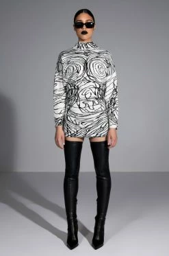 BODY WORK ABSTRACT LONG SLEEVE KNIT MINI DRESS 11 BODY WORK ABSTRACT LONG SLEEVE KNIT MINI DRESS -AKIRA Sales Shop body work abstract long sleeve knit mini dress white multi 2 2