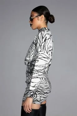 BODY WORK ABSTRACT LONG SLEEVE KNIT MINI DRESS