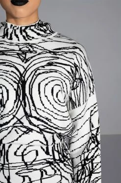 BODY WORK ABSTRACT LONG SLEEVE KNIT MINI DRESS 9 BODY WORK ABSTRACT LONG SLEEVE KNIT MINI DRESS -AKIRA Sales Shop body work abstract long sleeve knit mini dress white multi 5 5