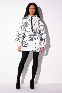 BROOKLYN ABSTRACT SCUBA SWEATSHIRT DRESS -AKIRA Sales Shop brooklyn abstract scuba sweatshirt dress white black 7 7