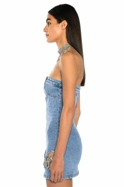 BUTTERFLY KISS EMBELLISHED DENIM MINI TUBE DRESS -AKIRA Sales Shop butterfly kiss embellished denim mini tube dress light blue 5 5