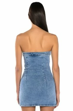 BUTTERFLY KISS EMBELLISHED DENIM MINI TUBE DRESS -AKIRA Sales Shop butterfly kiss embellished denim mini tube dress light blue 6 6